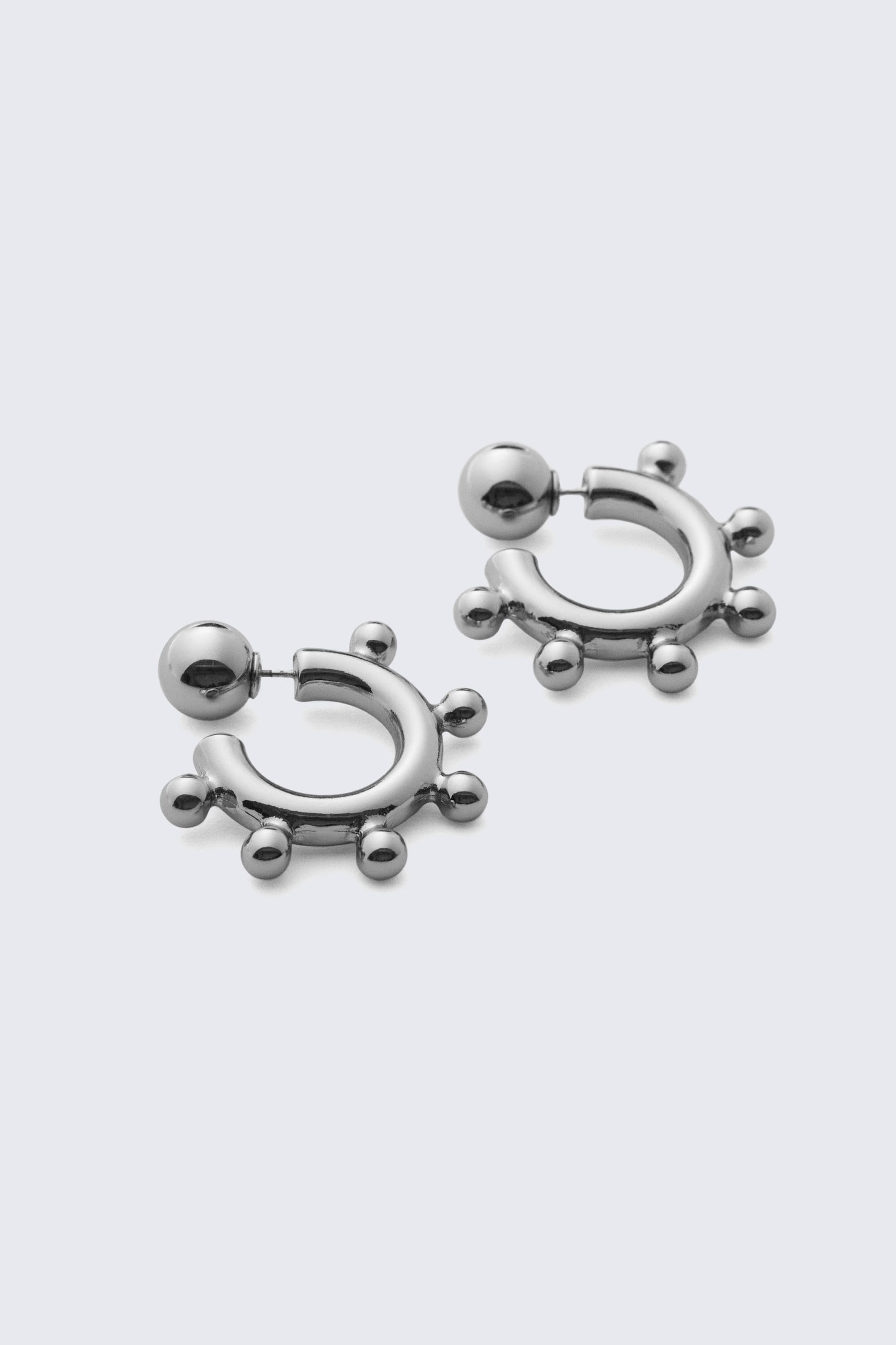 Silberfarben - Hoop-Ohrringe mit Piercing-Perlen - 2
