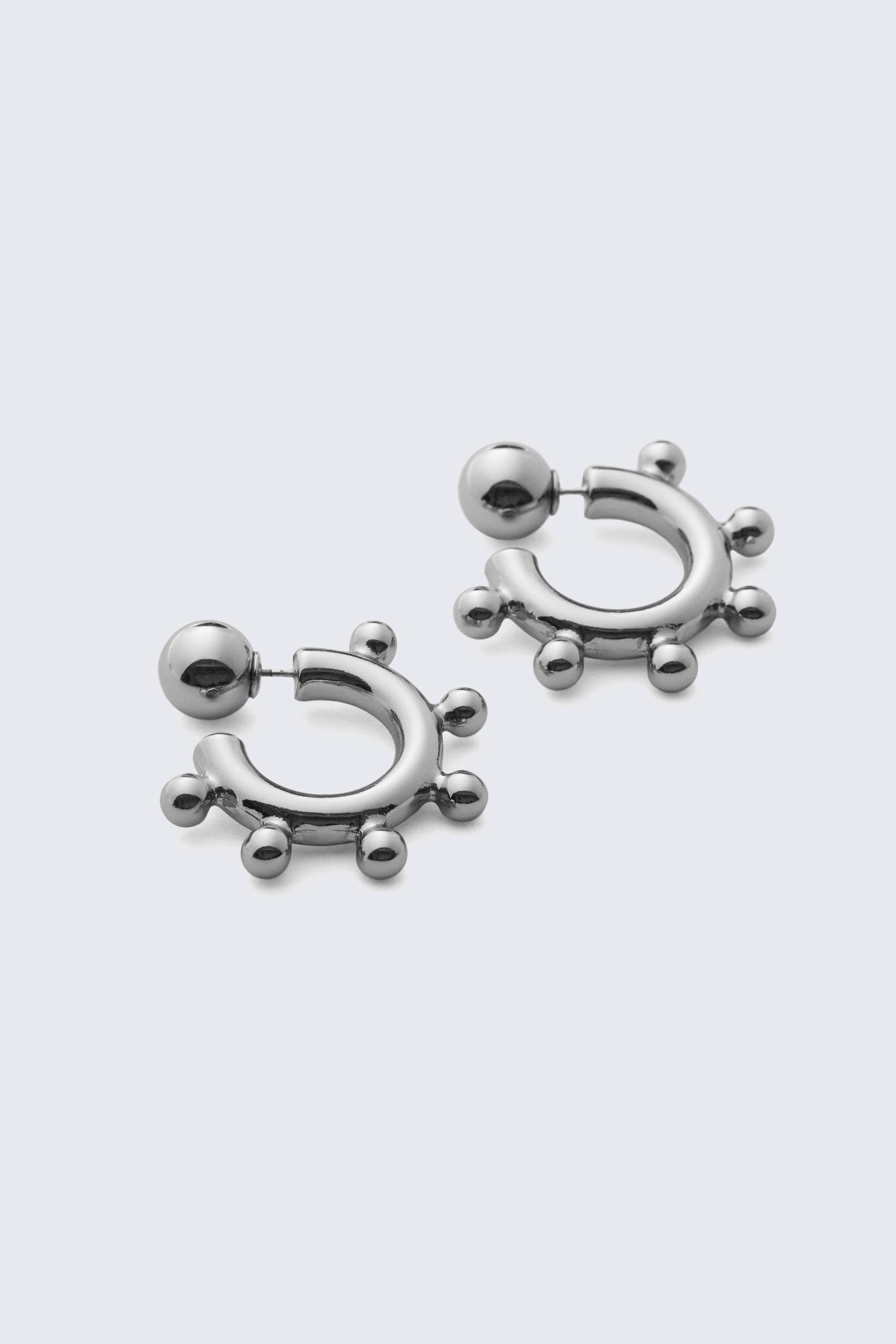 Silberfarben - Hoop-Ohrringe mit Piercing-Perlen - 2