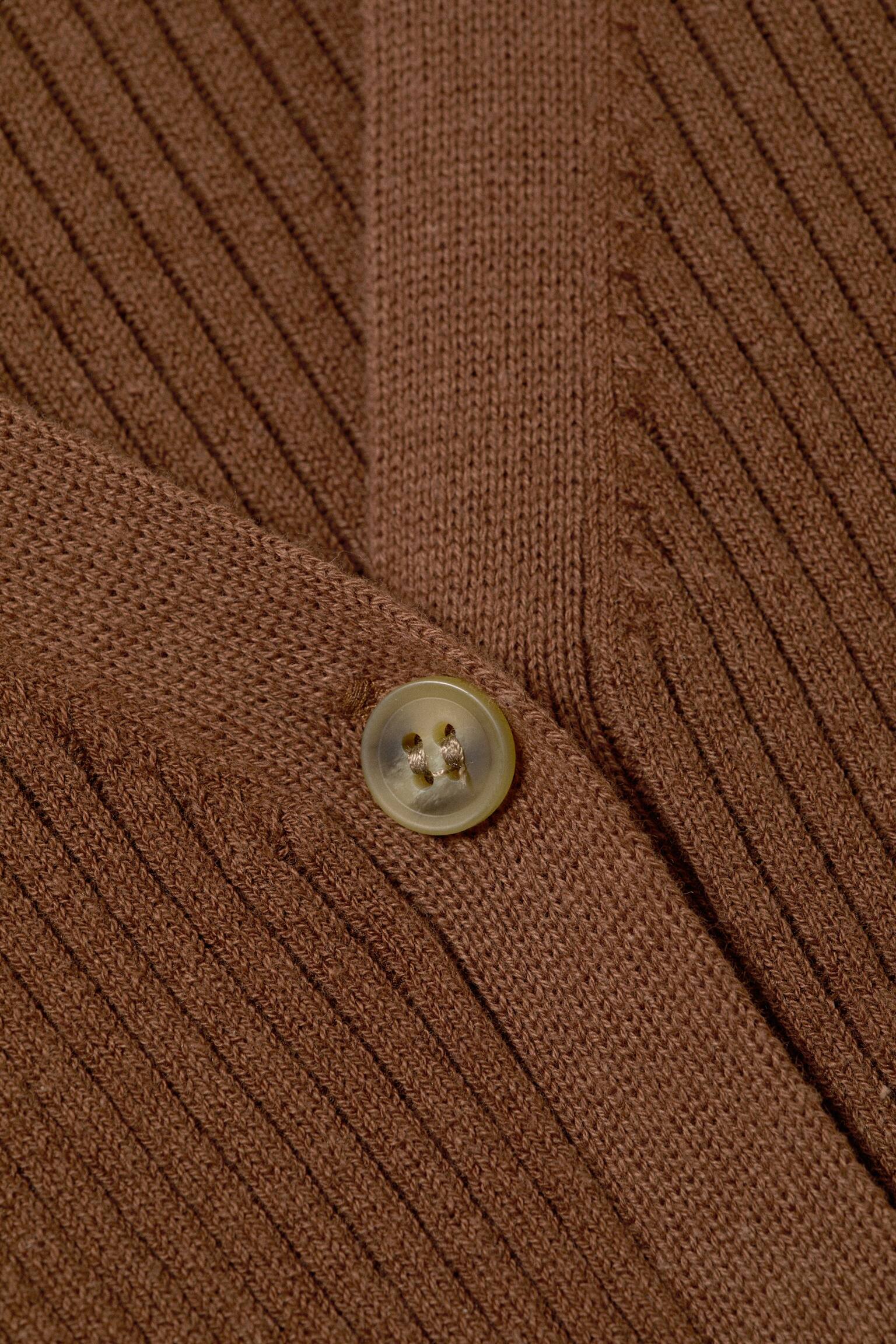 Cardigan de Malha com Decote em V - Castanho-escuro/Riscas em amarelo-claro - 5