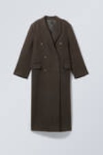 Dunkelbraun - Zweireihiger Oversized-Mantel aus Wollmischung - 0