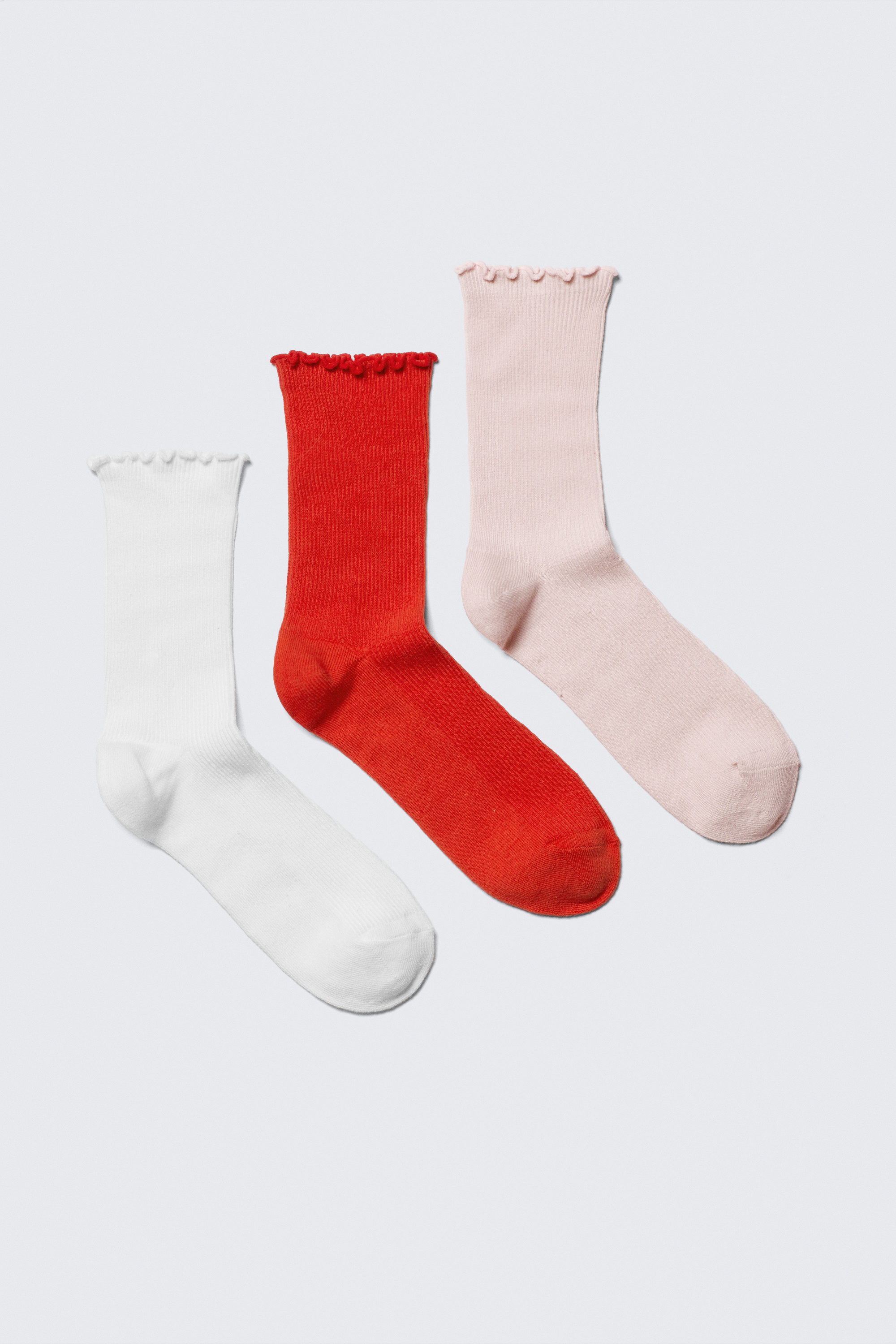 White/Red/Pink - 3-pack Frilled Crew Socks