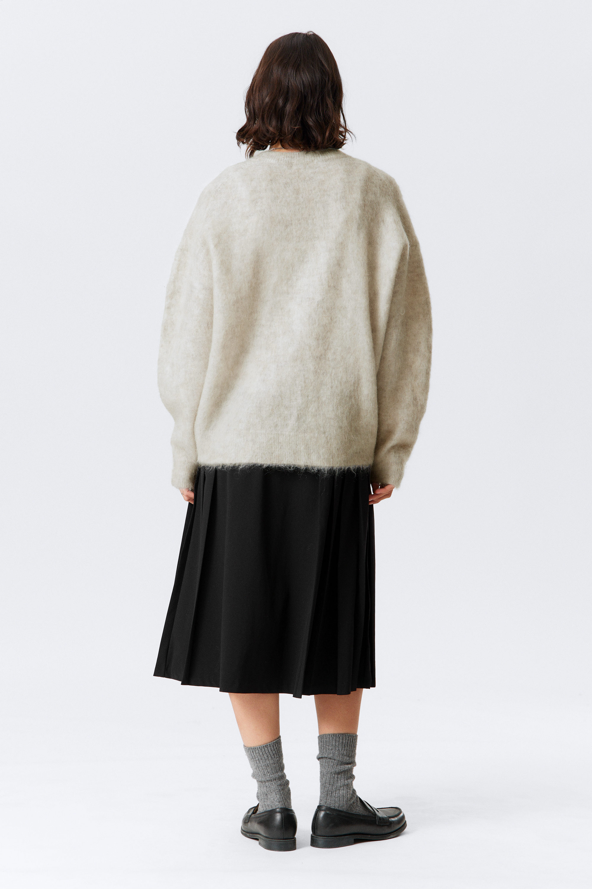 Beige - Oversized Knitted Mohair Blend Sweater - 2