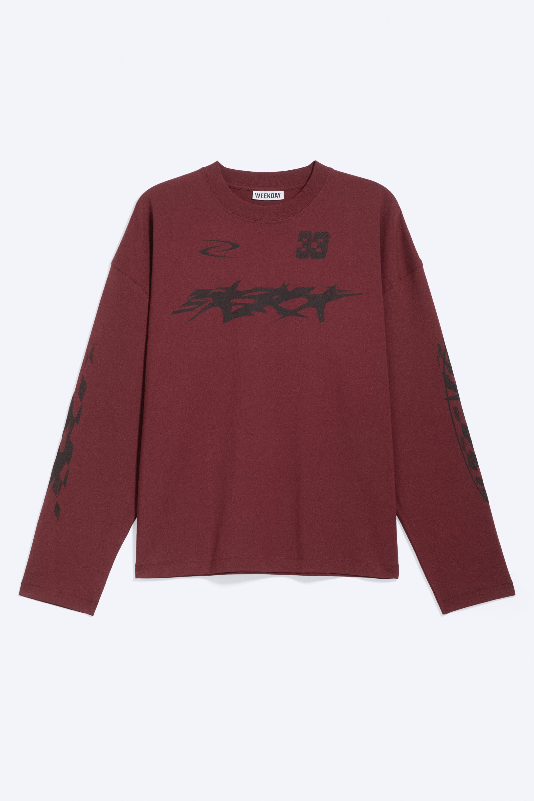 Dark Red - Racer - Oversized Graphic Long-sleeve - 4
