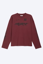 Dark Red - Racer - Oversized Graphic Long-sleeve - 4