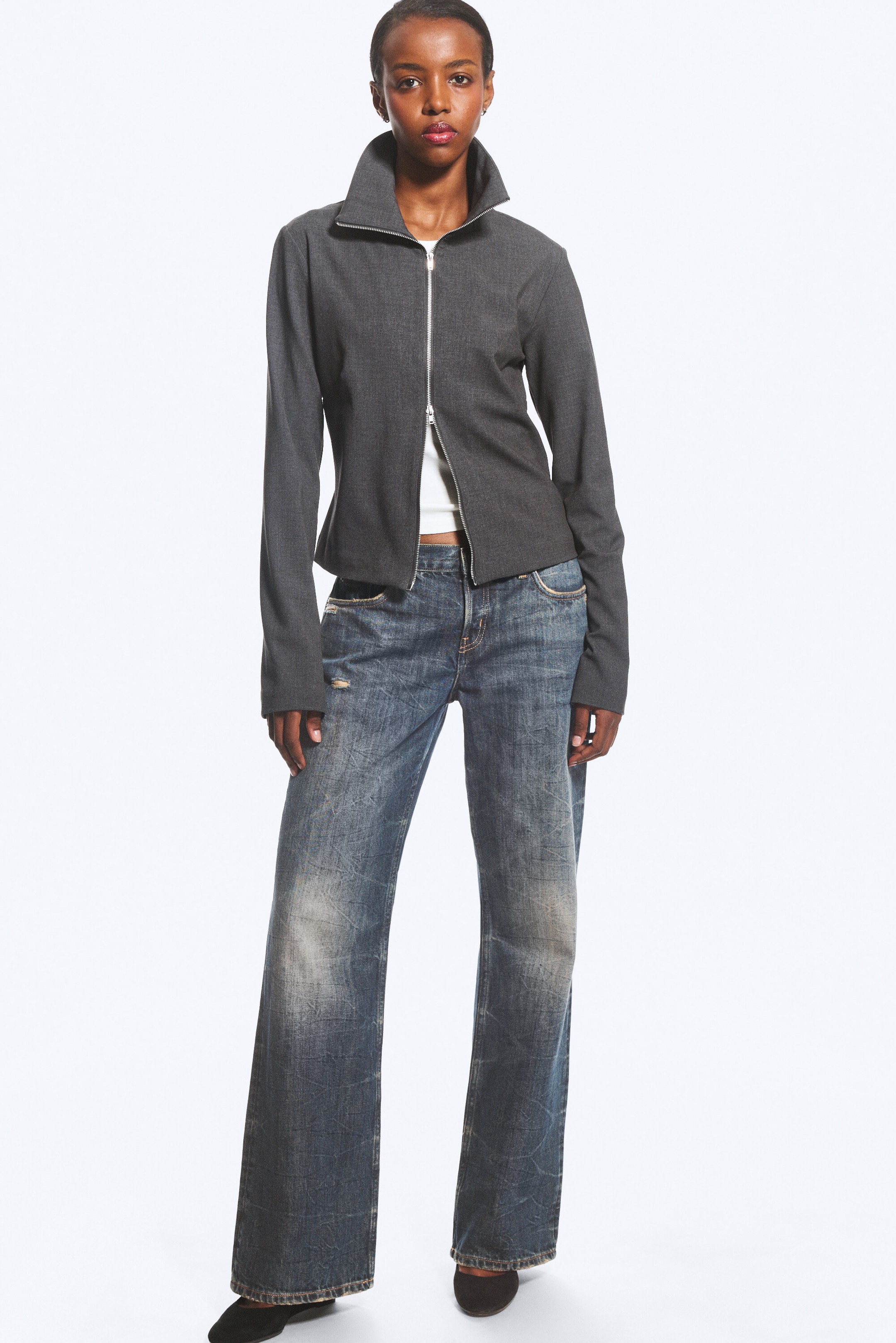 Dark Grey Melange - Slim Long-Sleeved Zip Shirt - 5