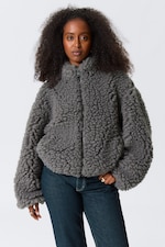 Dimgrå - Oversized fluffig zip-jacka - 0