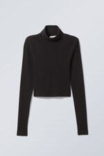 Schwarz - Kurzes, geripptes Rollkragentop Verena - 0
