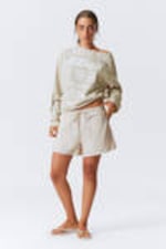 Light Beige - Wide Washed Pull-on Shorts - 0