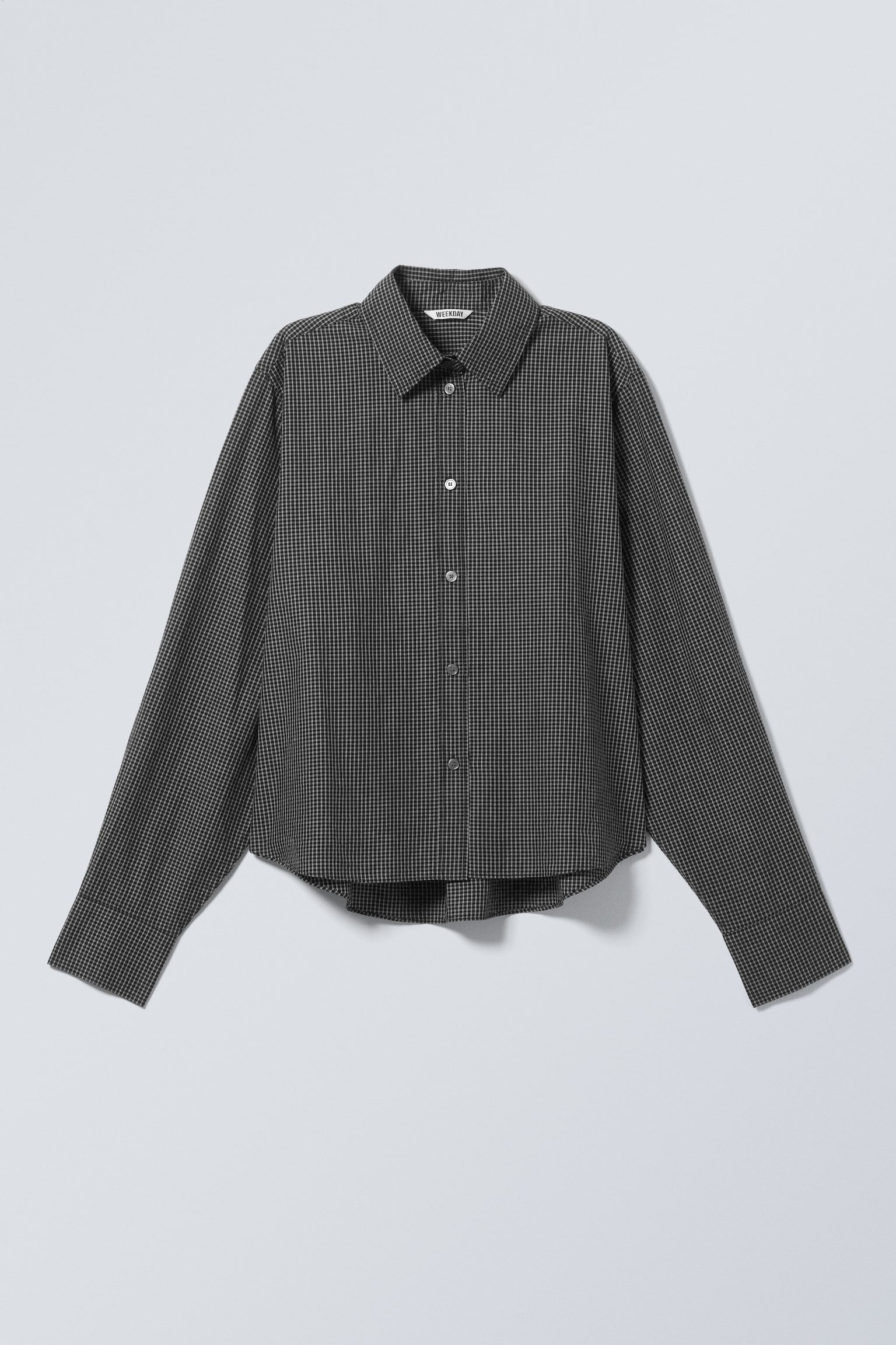 Relaxed Cropped Long-Sleeved Cotton Shirt - Checked Black