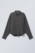 Checked Black - Relaxed Cropped Long-Sleeved Cotton Shirt - 4
