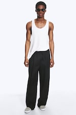 Black - Loose Fit Straight Leg Linen Trousers - 0