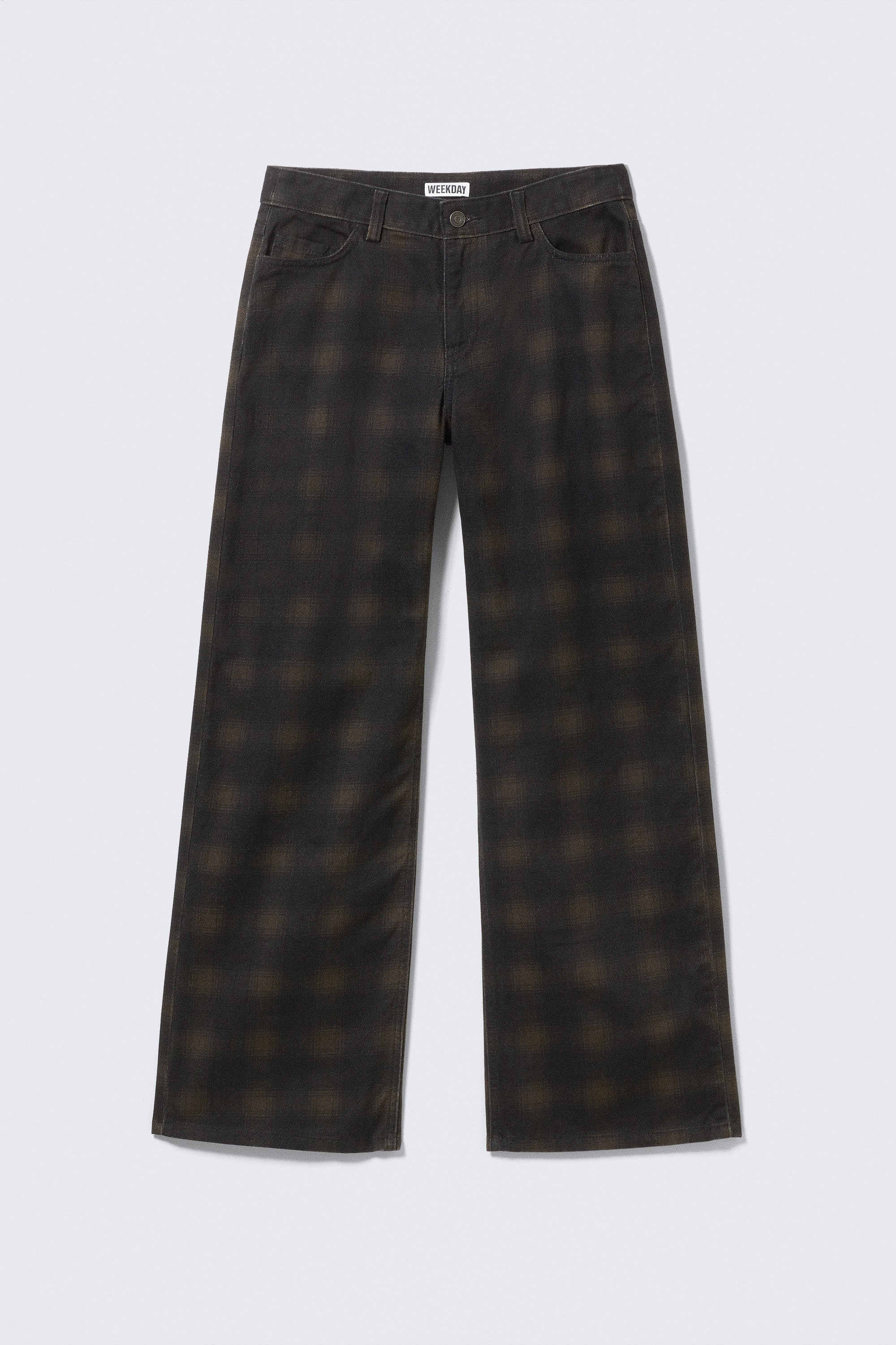 Alacsony derekú, egyenes szárú, kockás twill nadrág - Dark Brown Haze