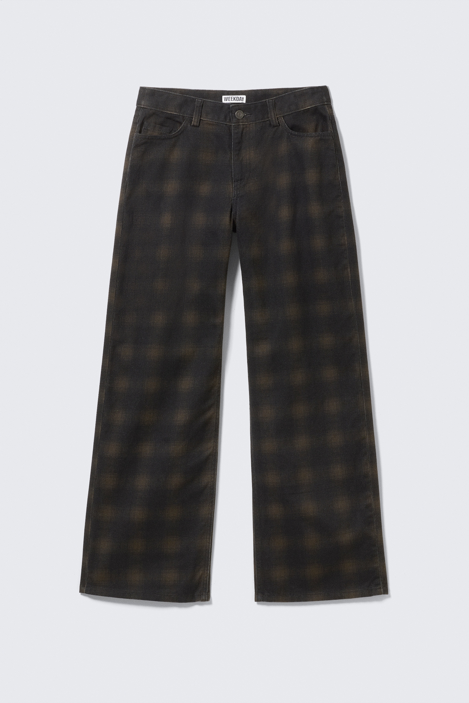Low Rise Straight Leg Checked Twill Trousers - Dark Brown Haze - 2