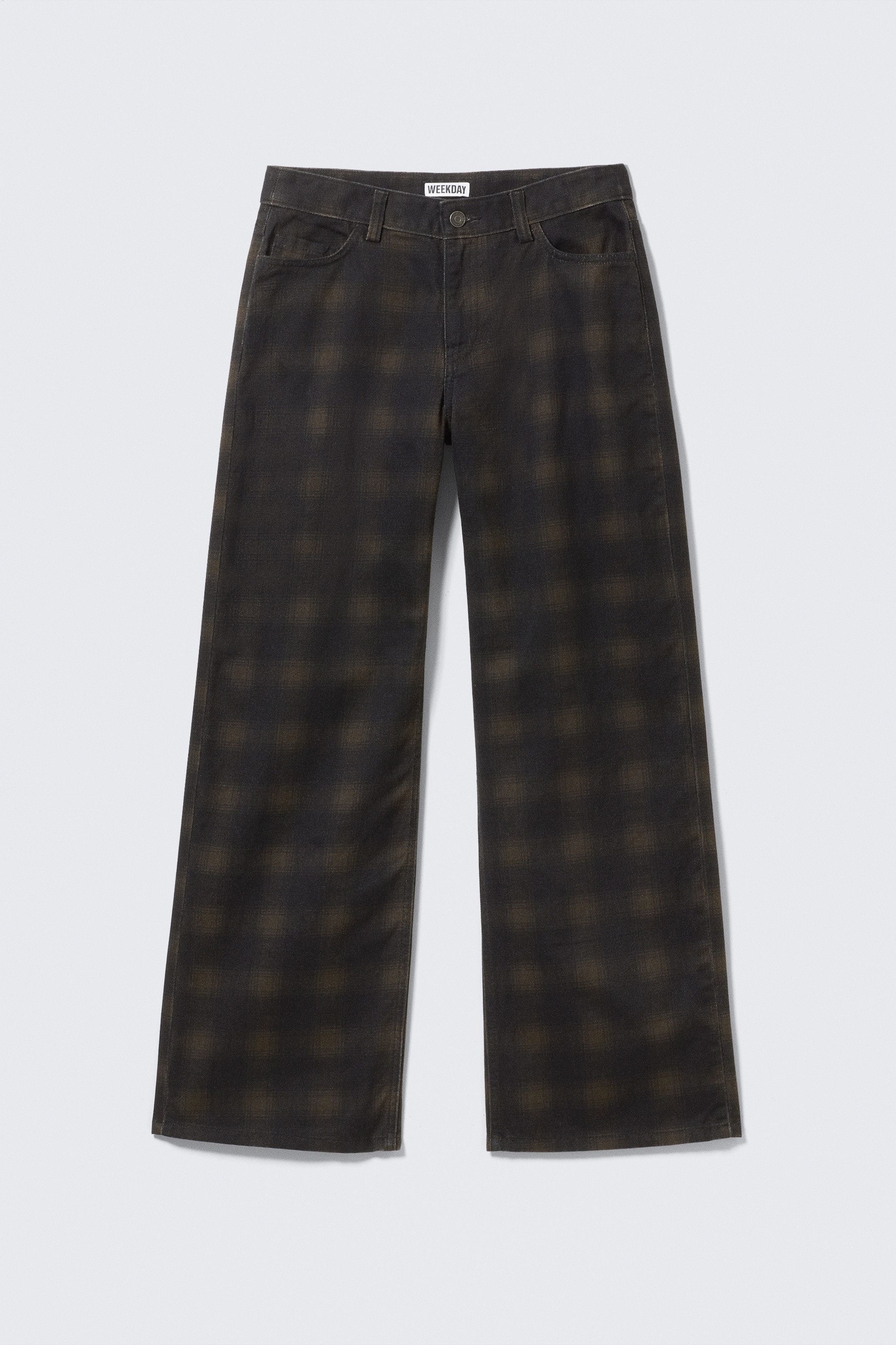 Dark Brown Haze - Low Rise Straight Leg Checked Twill Trousers - 1