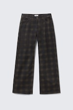 Dark Brown Haze - Low Rise Straight Leg Checked Twill Trousers - 0