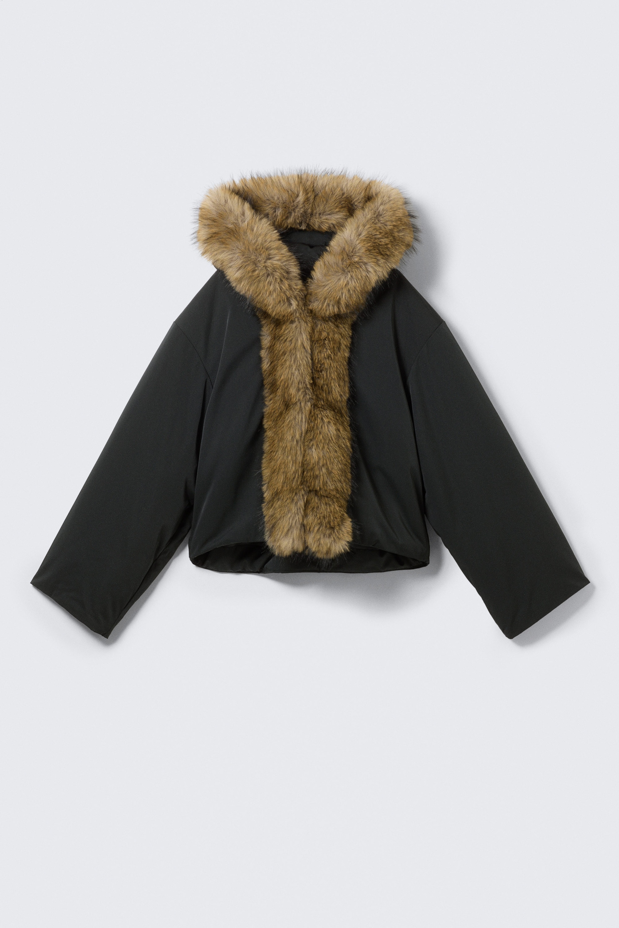 Black - Oversized Puffer Jacket with Faux Fur - 4