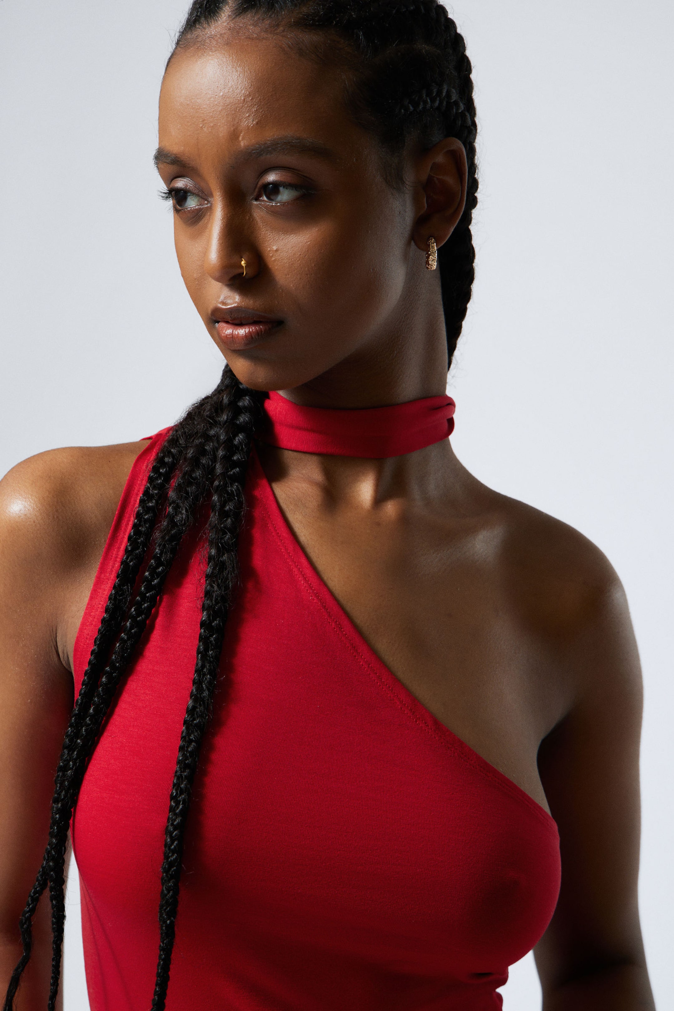 Rot - Lyocell One-Shoulder-Top zum Binden - 2