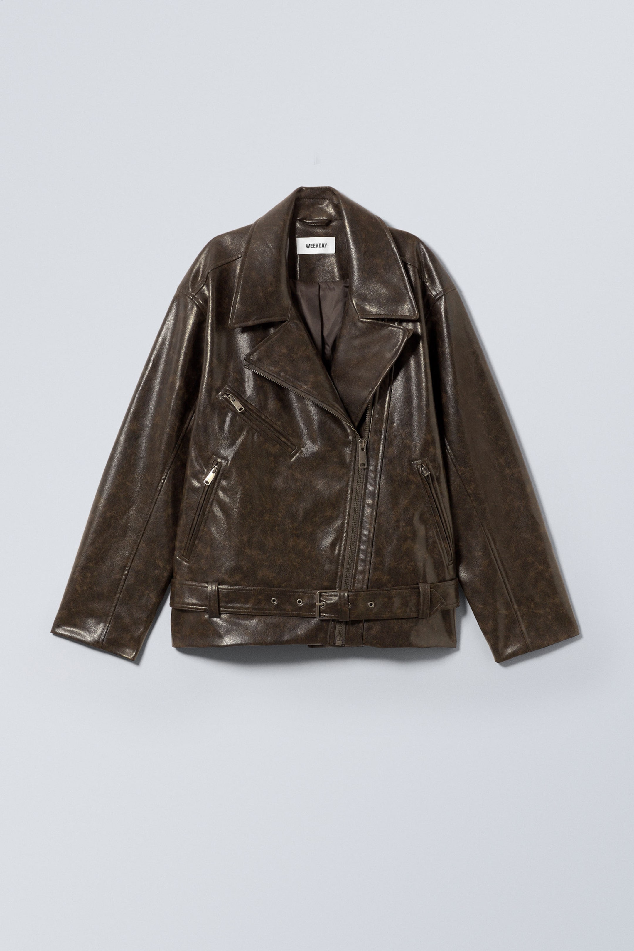 Dunkelbraun - Oversized-Bikerjacke aus Kunstleder - 0