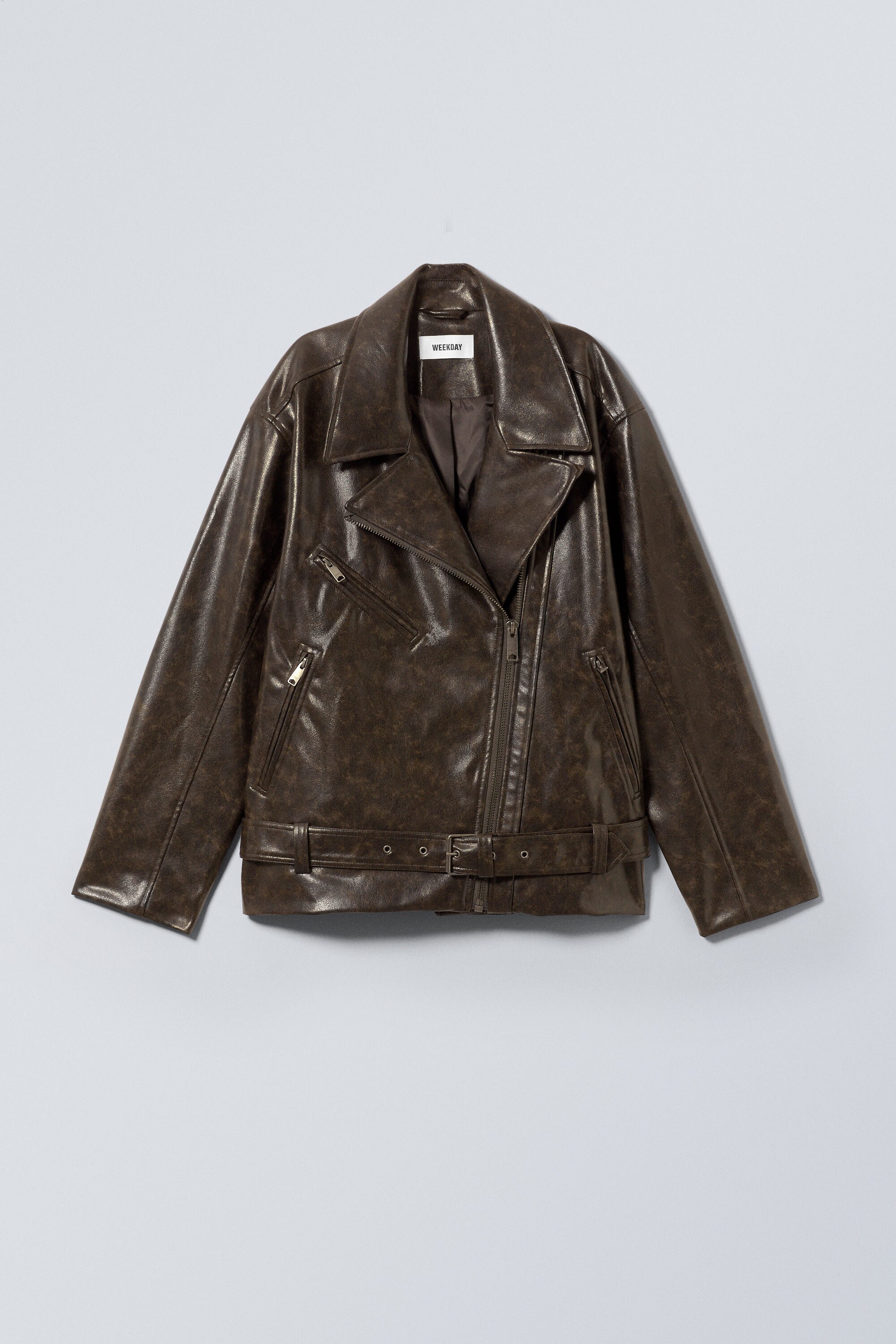 oversized faux leather biker jacket - Dark Brown | Weekday WW