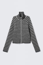 Black & Grey Stripes - Soft Knitted Fitted Zip Cardigan - 3