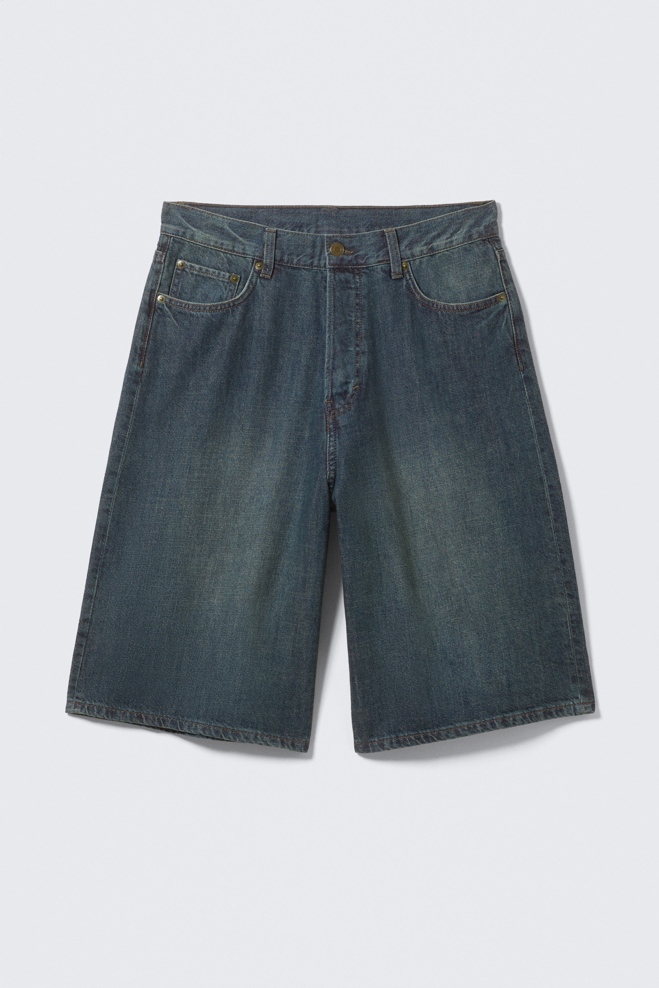 Lake Blue - Mittelblau - Astro Mid Waist Loose Baggy Denim Shorts - 1