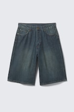 Lake Blue - Medium Blue - Astro Mid Rise Loose Baggy Denim Shorts - 0