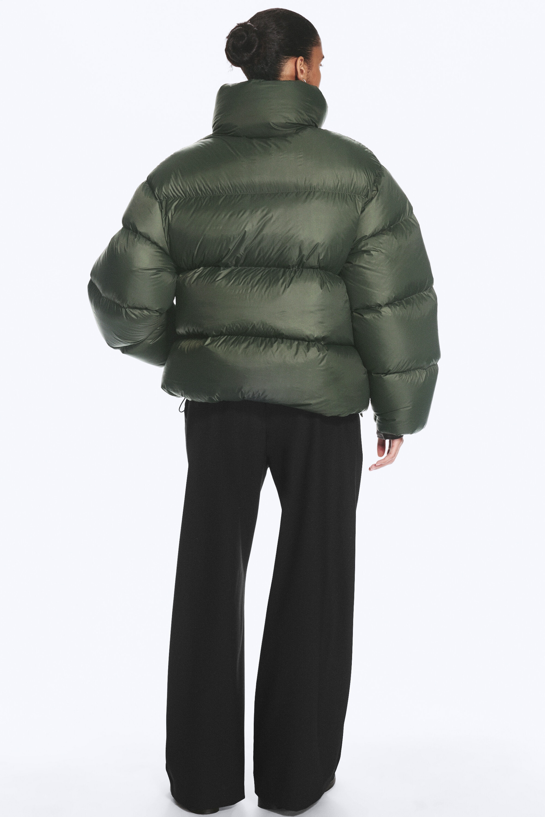 Dark Khaki Green - Oversized Recycled Down Puffer Jacket - 4