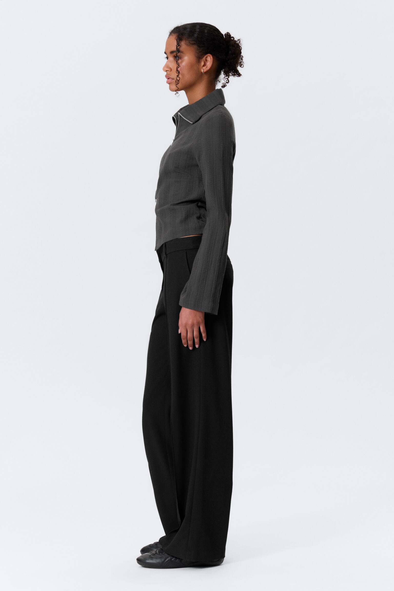 Pantalon de costume droit taille basse - Noir/Gris foncé chiné - 3