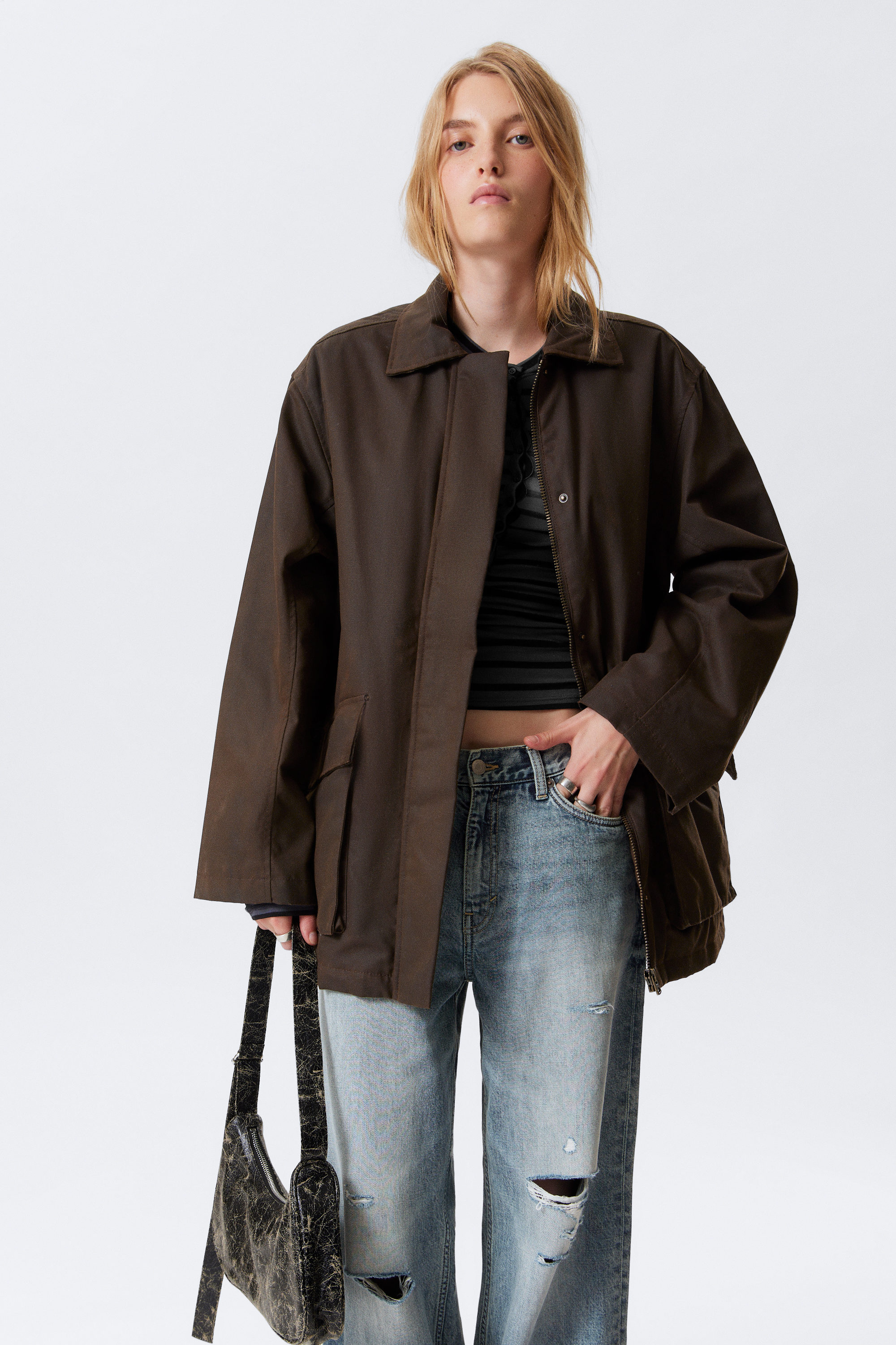 Dunkelbraun - Utility-Wachsjacke aus Baumwolle - 2
