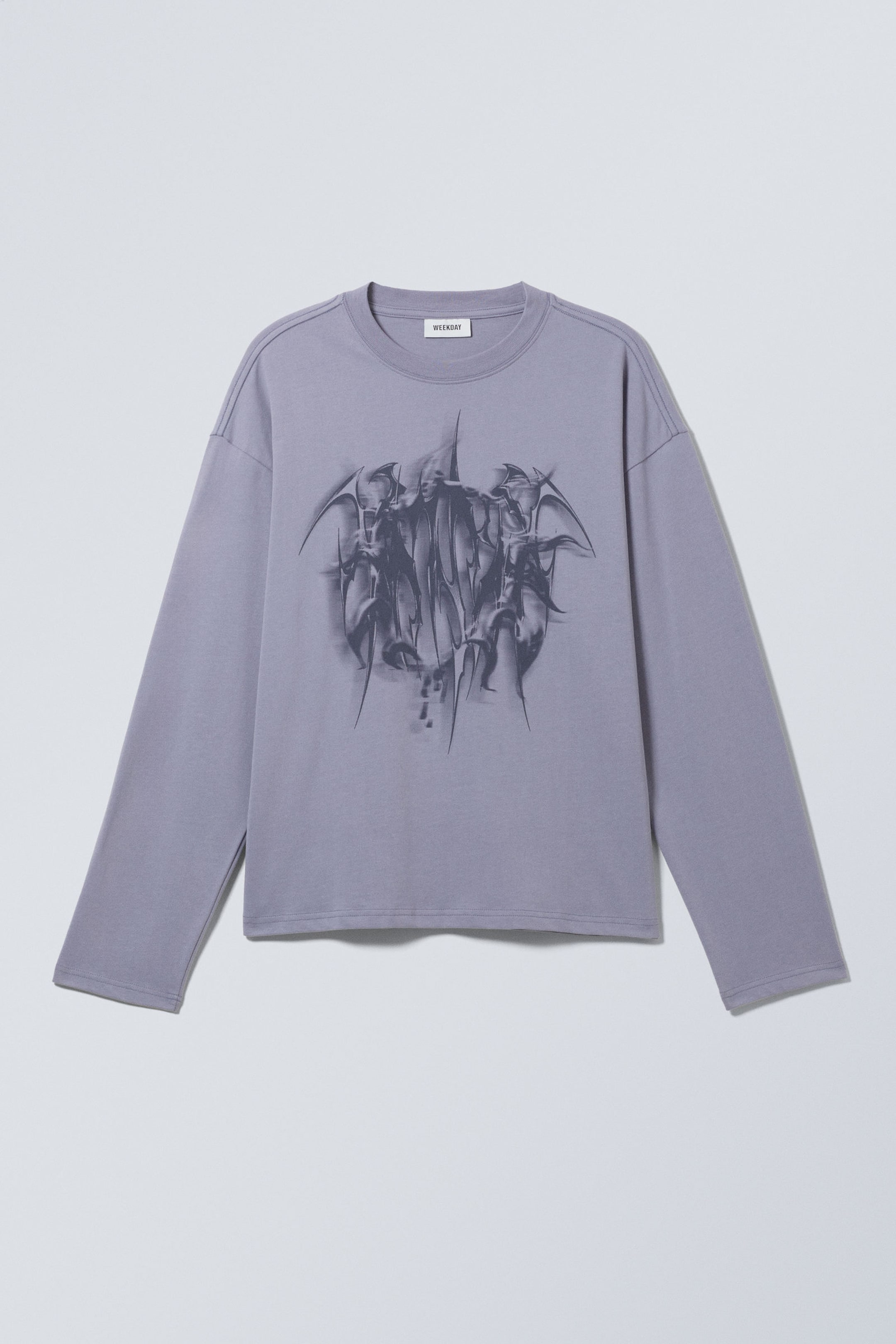 Staubiges Lila - Metallknoten - Kastiges Langarmshirt mit Grafikprint - 0