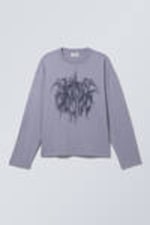 Staubiges Lila - Metallknoten - Kastiges Langarmshirt mit Grafikprint - 0