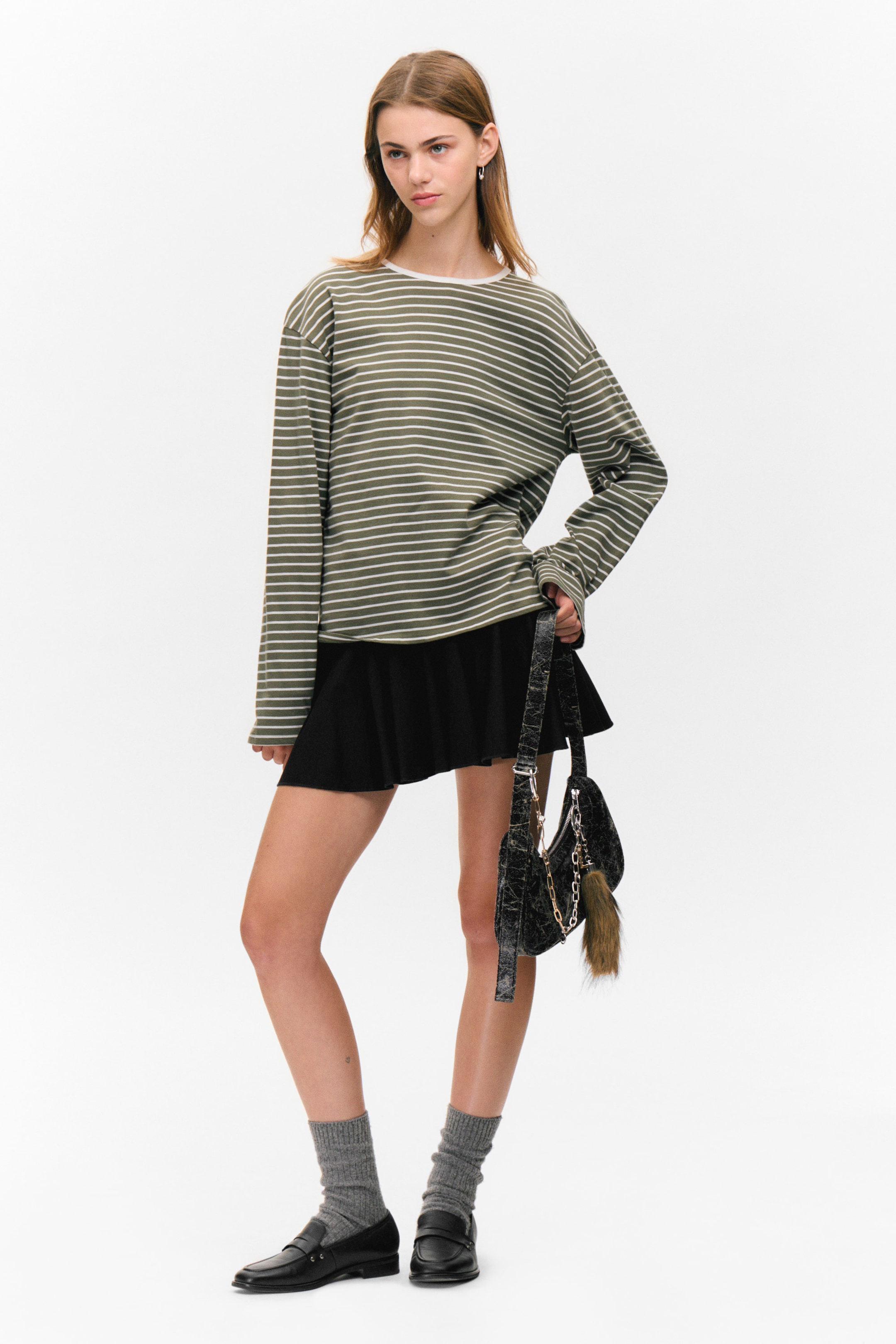 Striped Khaki - Boxy Sleeve T-Shirt - 2