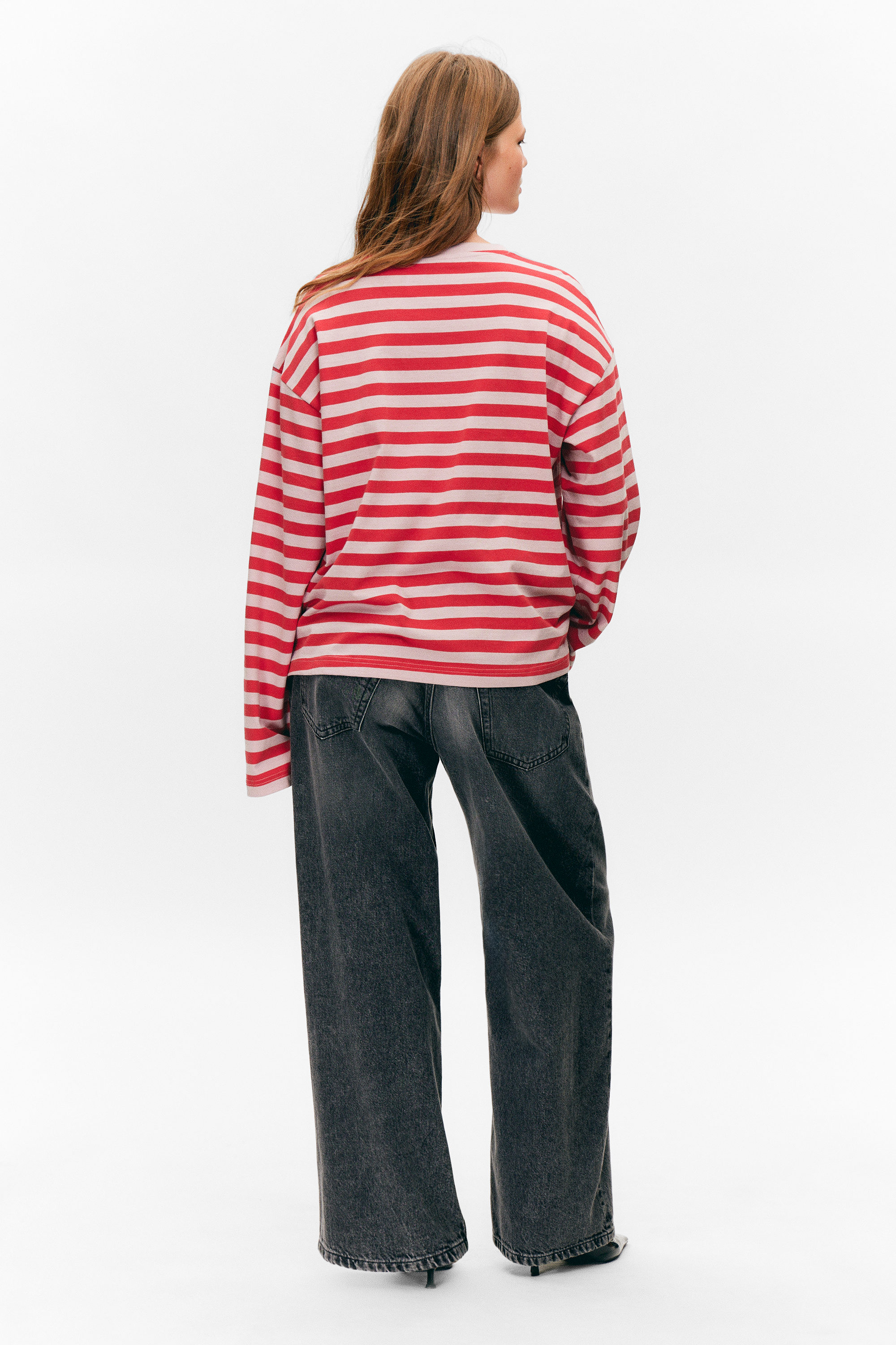Red & Pink Stripes - Long-Sleeved Cotton T-shirt - 2