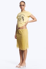 Lime Yellow - Floral - Double Layered Mesh Skirt - 1