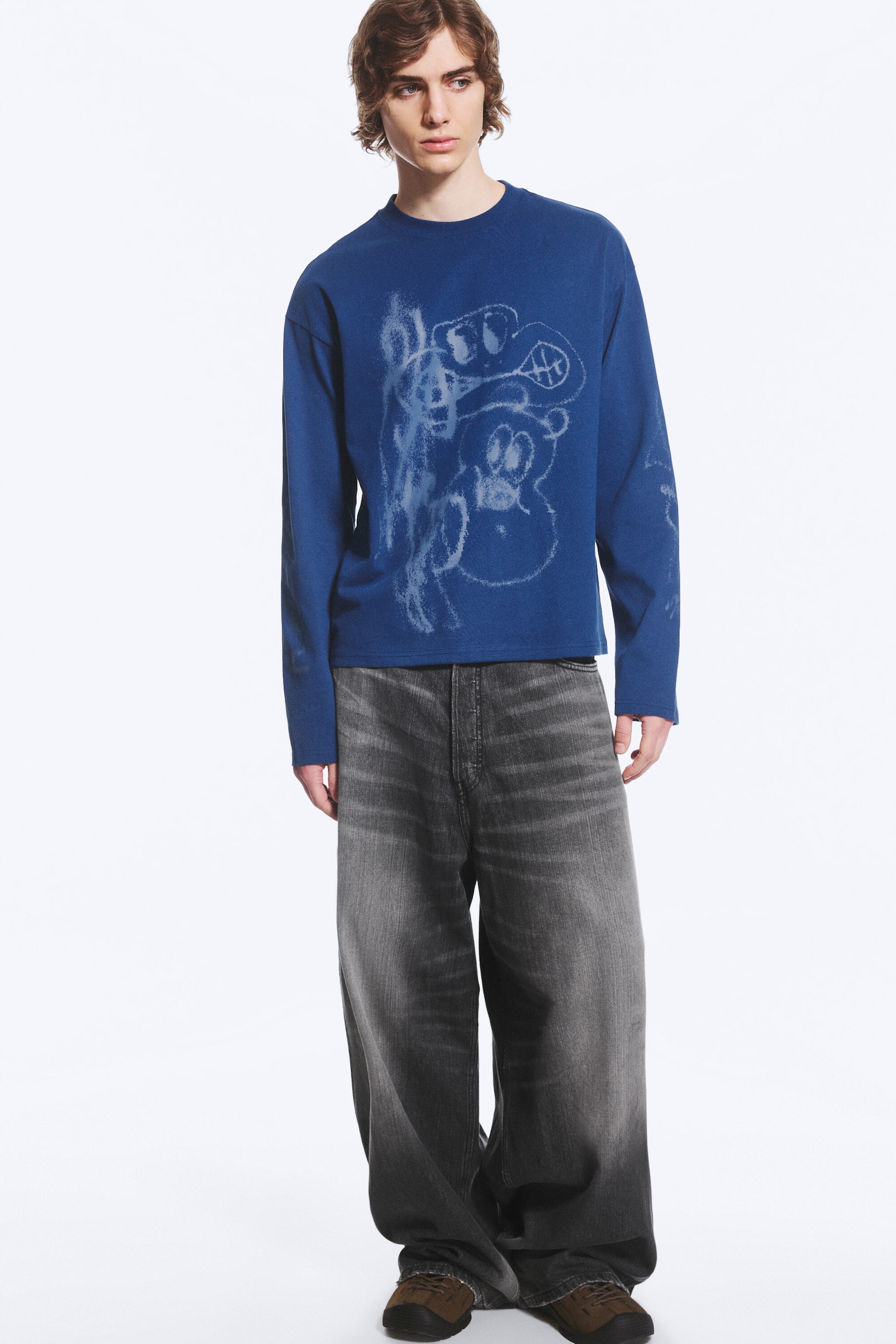 Dark Blue - Ninja Frog - Great Boxy Graphic Long Sleeve T-shirt - 2