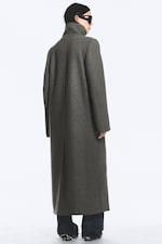 Dark Grey Melange - Oversized kåpe i ullblanding med traktkrage - 8