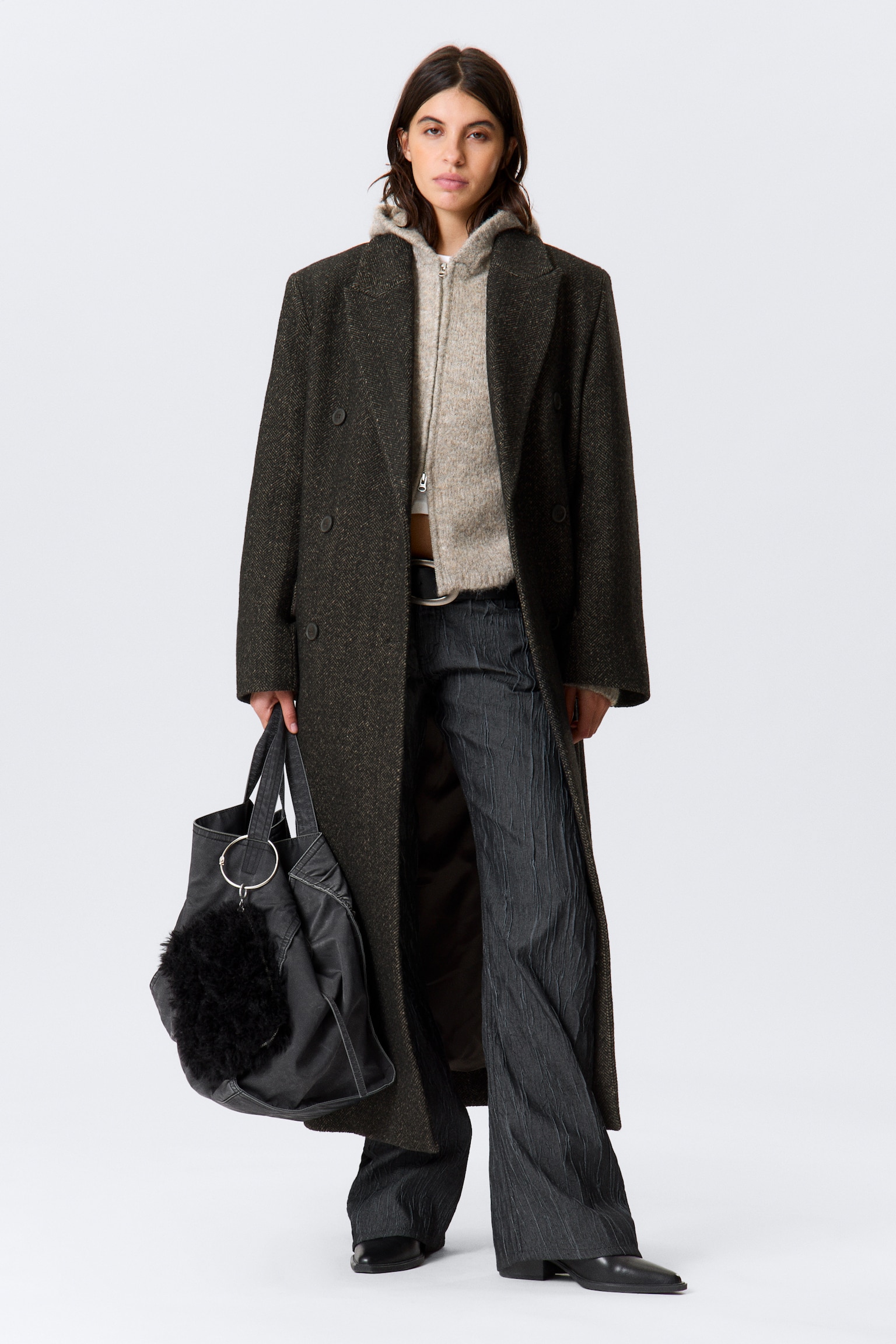 Logan Double-Breasted Wool-Blend Coat - Dark Brown/Dark Grey - 4