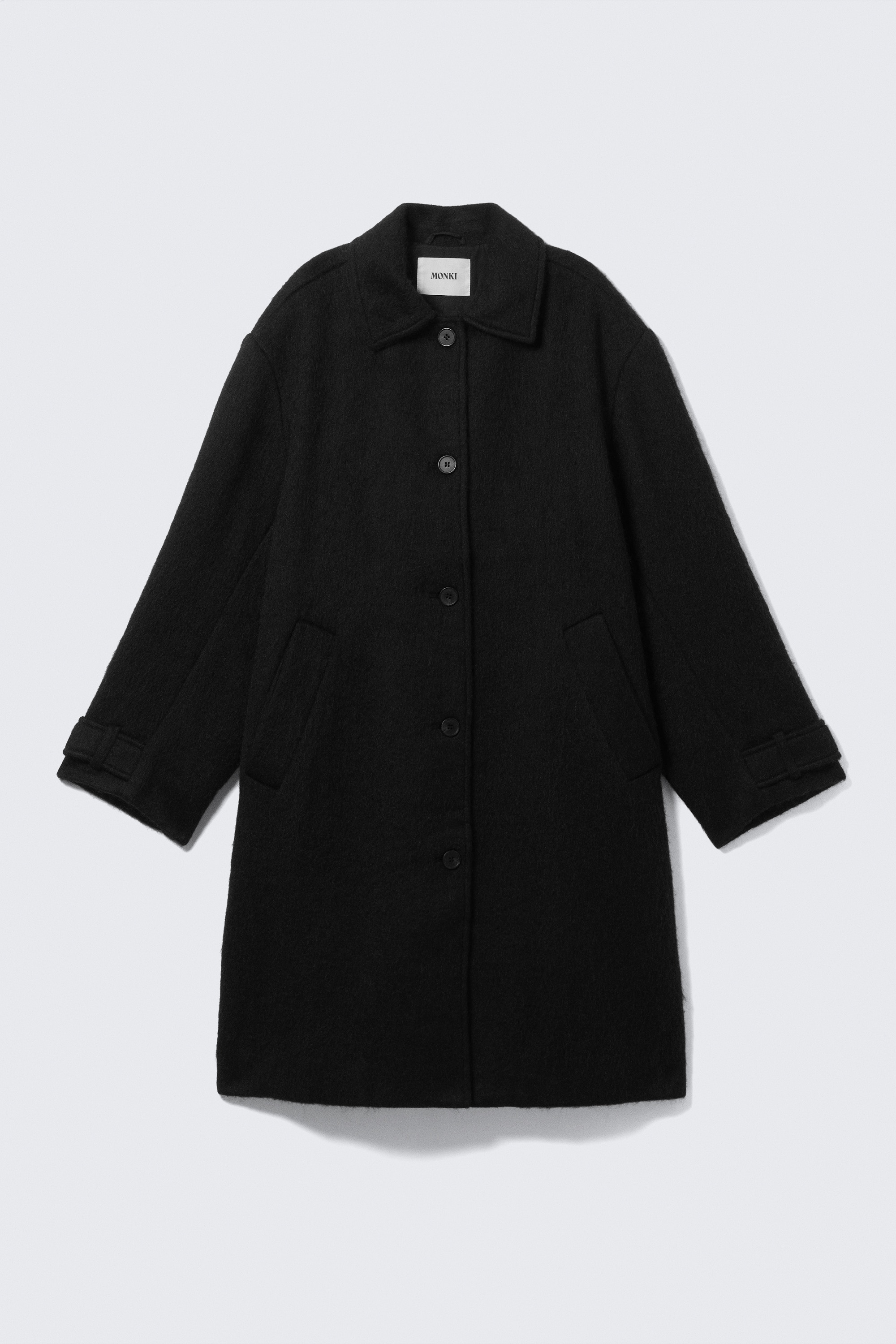 Knælang Enkeltknappet Frakke - Sort/Støvet mørkegrå melange/Støvet Moleternet