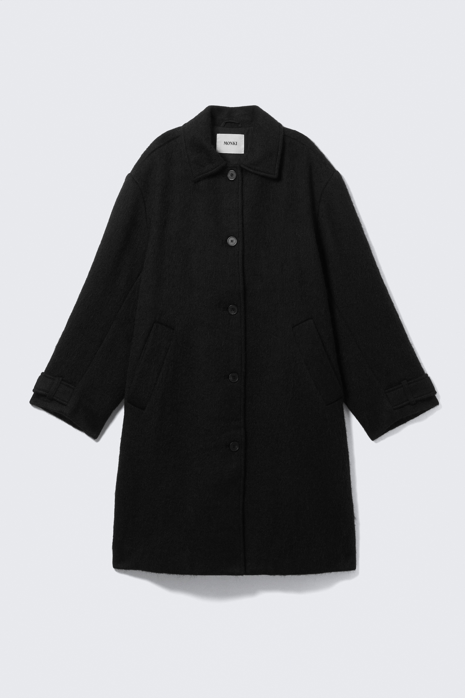 Knee-Length Single-Breasted Coat - Black/Dusty Dark Grey Melange/Dusty Mole Check - 2