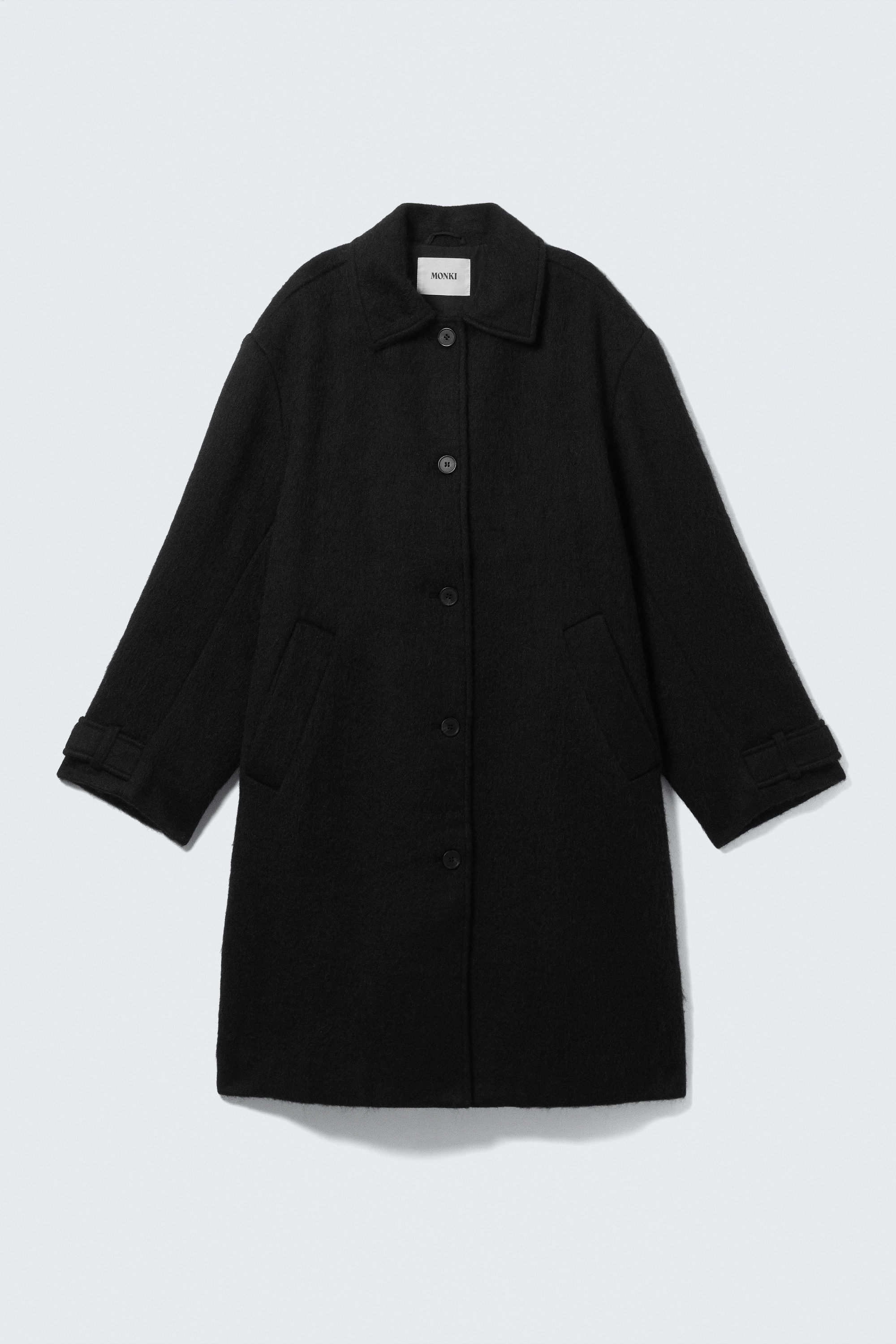 Schwarz - Knielanger einreihiger Mantel - 4