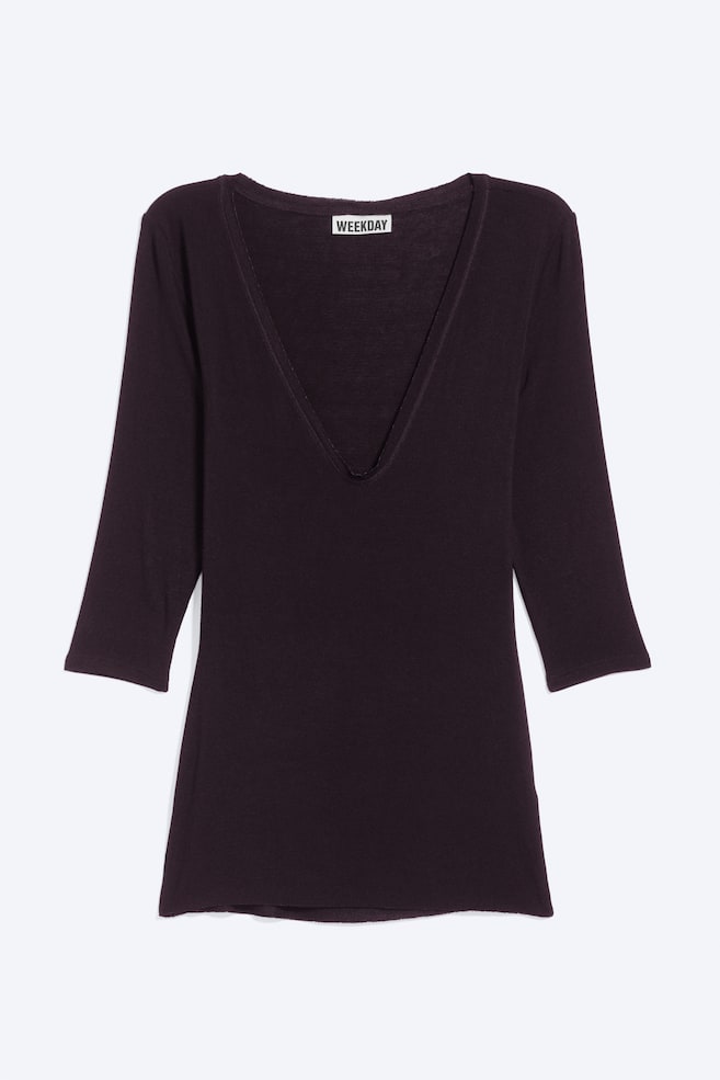 Camiseta de manga tres cuartos con escote en V profundo - Morado oscuro/Turquesa/Negro/Verde caqui empolvado - 1