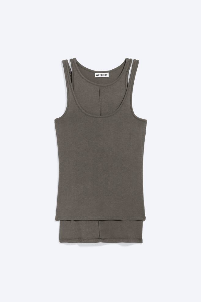 Figurbetontes doppellagiges Jersey-Tanktop - Dunkles Graubraun/Helles Beige - 1