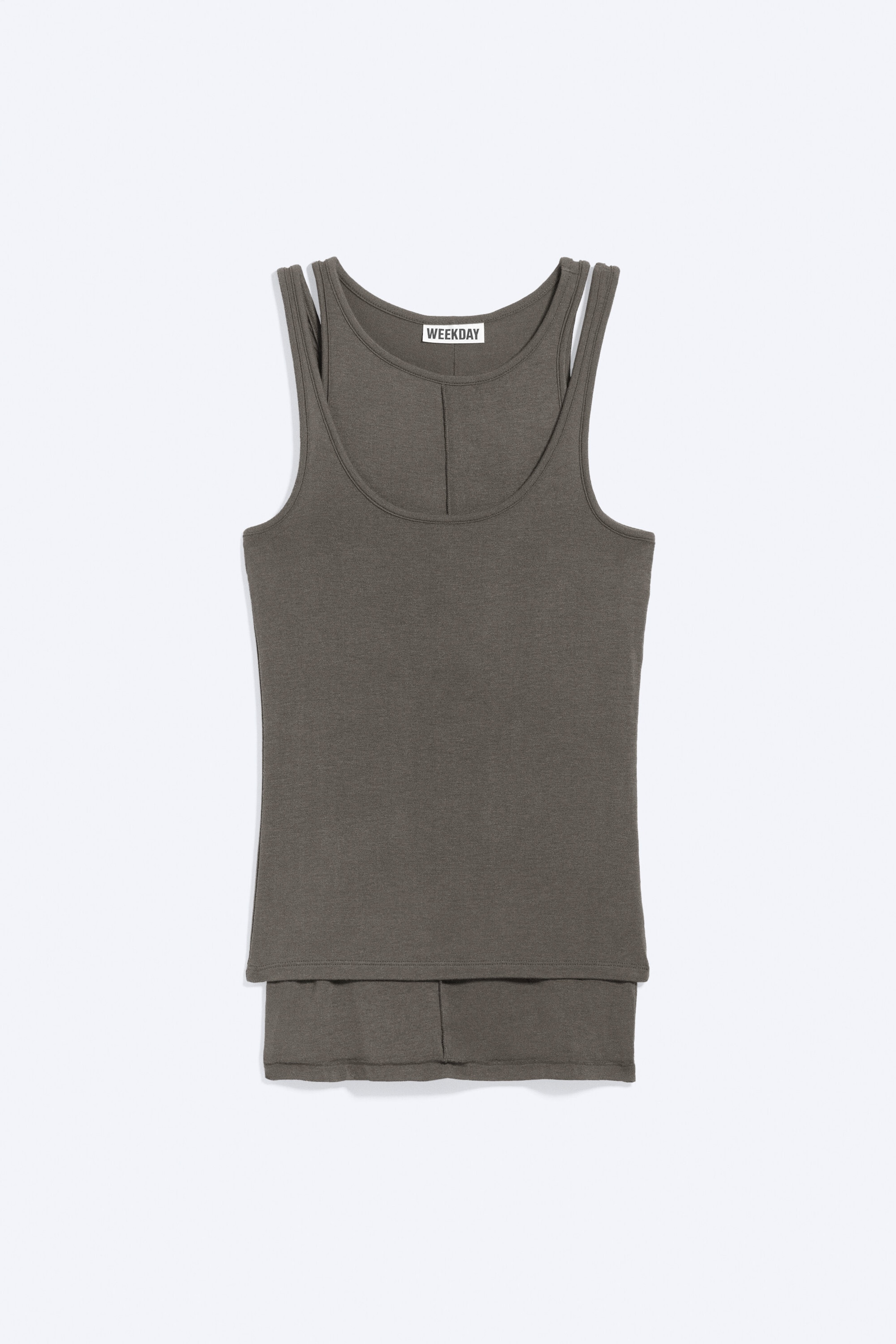 Dunkles Graubraun - Figurbetontes doppellagiges Jersey-Tanktop - 3