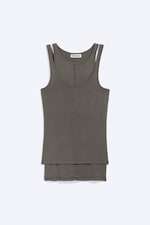 Dunkles Graubraun - Figurbetontes doppellagiges Jersey-Tanktop - 3