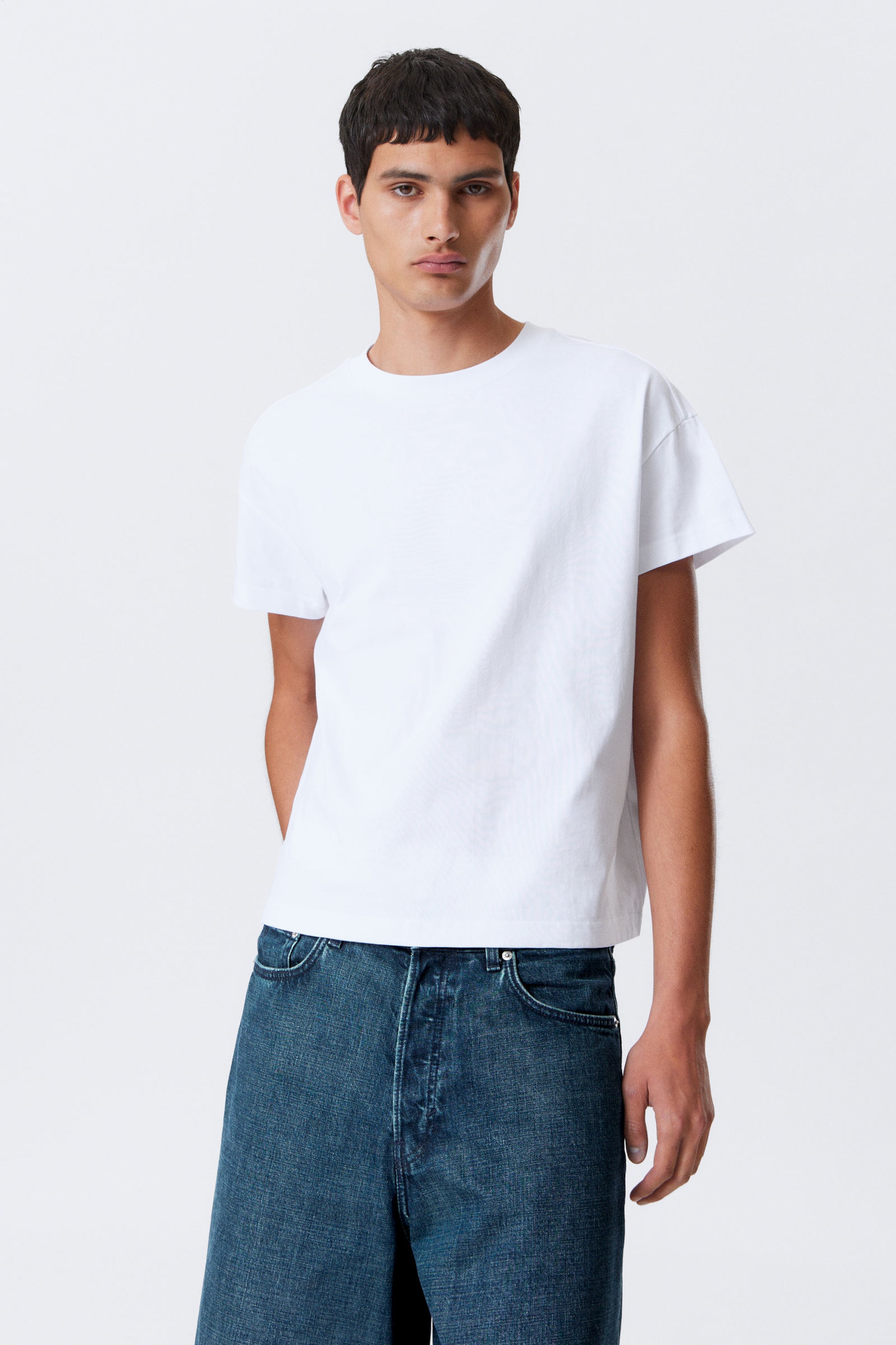 #FFFFFF - Cap-Sleeved Boxy Cotton T-shirt - 1