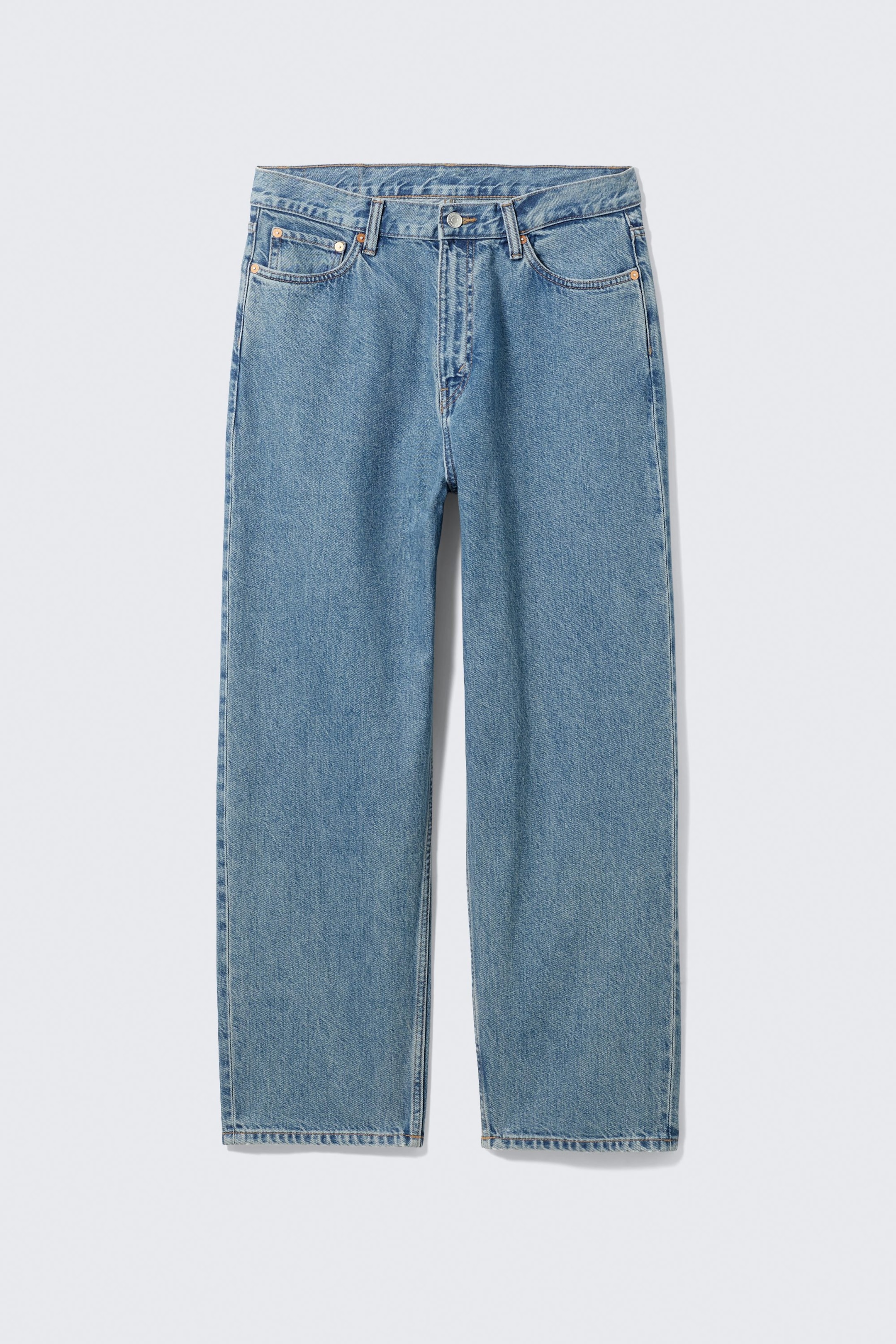 90s Blue - Medium Blue - Galaxy Mid Rise Loose Straight Leg Unisex Jeans - 6