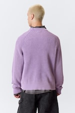 Washed Purple Melange - Relaxed Knitted Cotton Sweater - 3