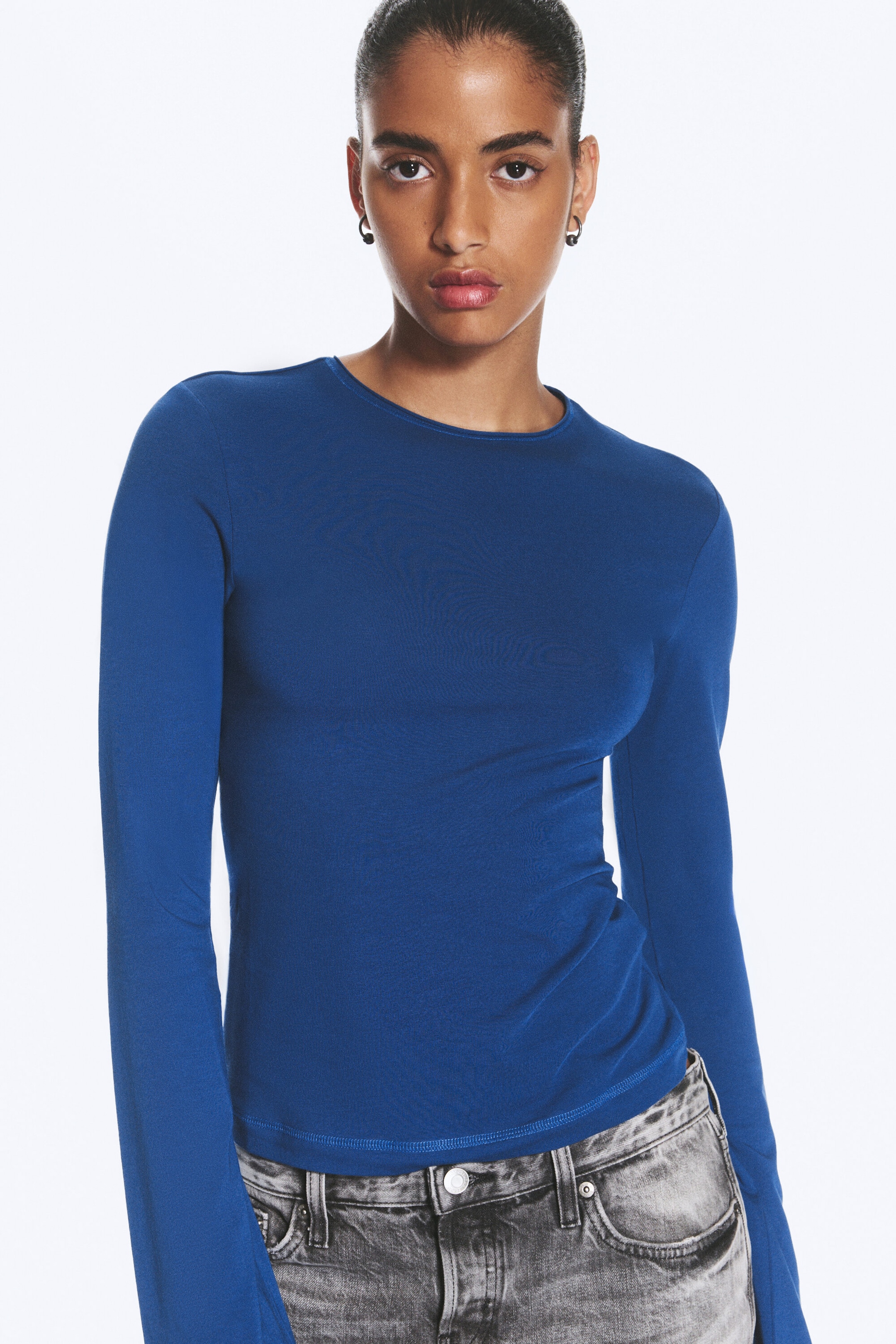 Blau - Longsleeve aus Baumwolle - 1