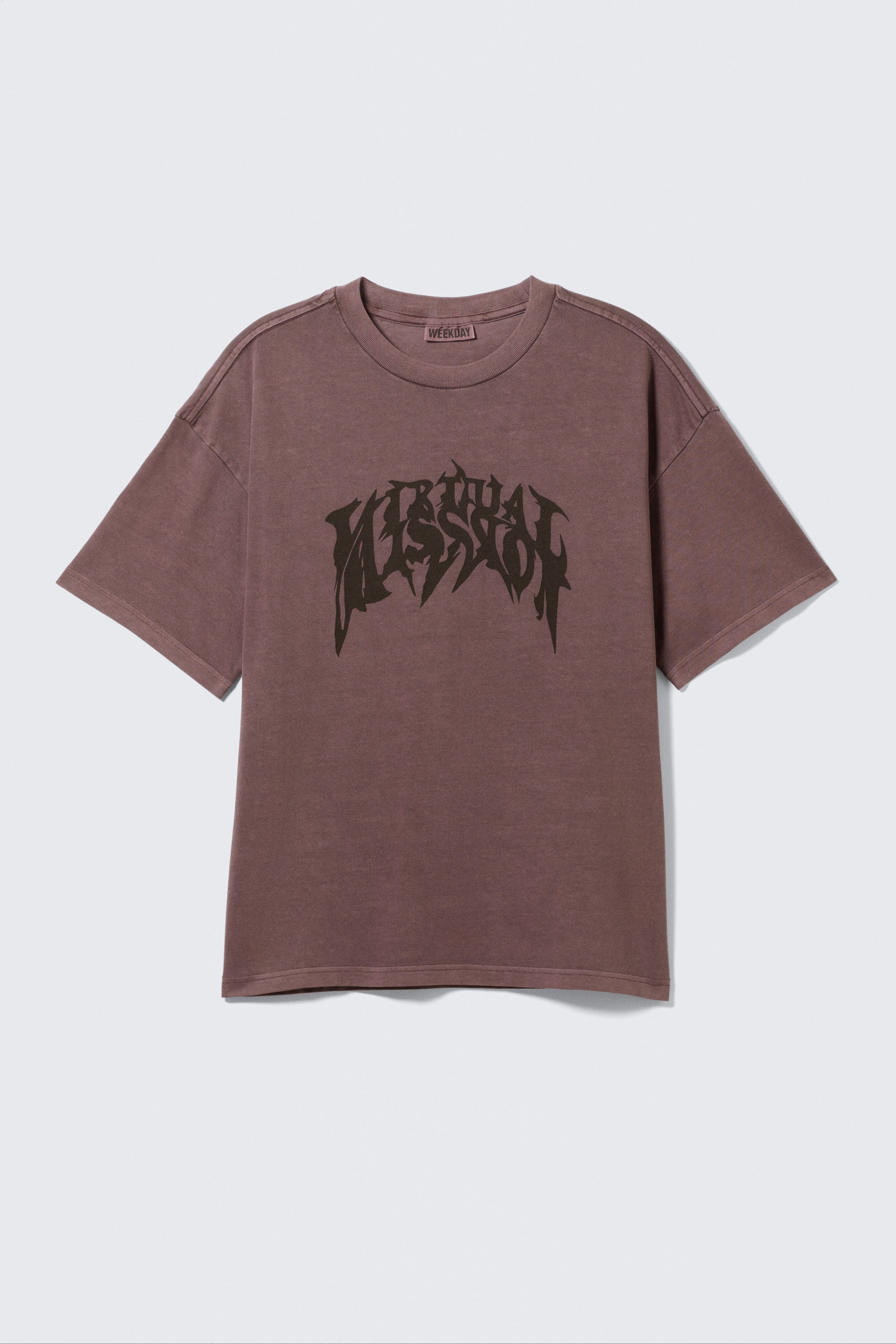 Dunkelrot - Bedrucktes kastiges T-Shirt - 3