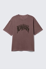 Dunkelrot - Bedrucktes kastiges T-Shirt - 3